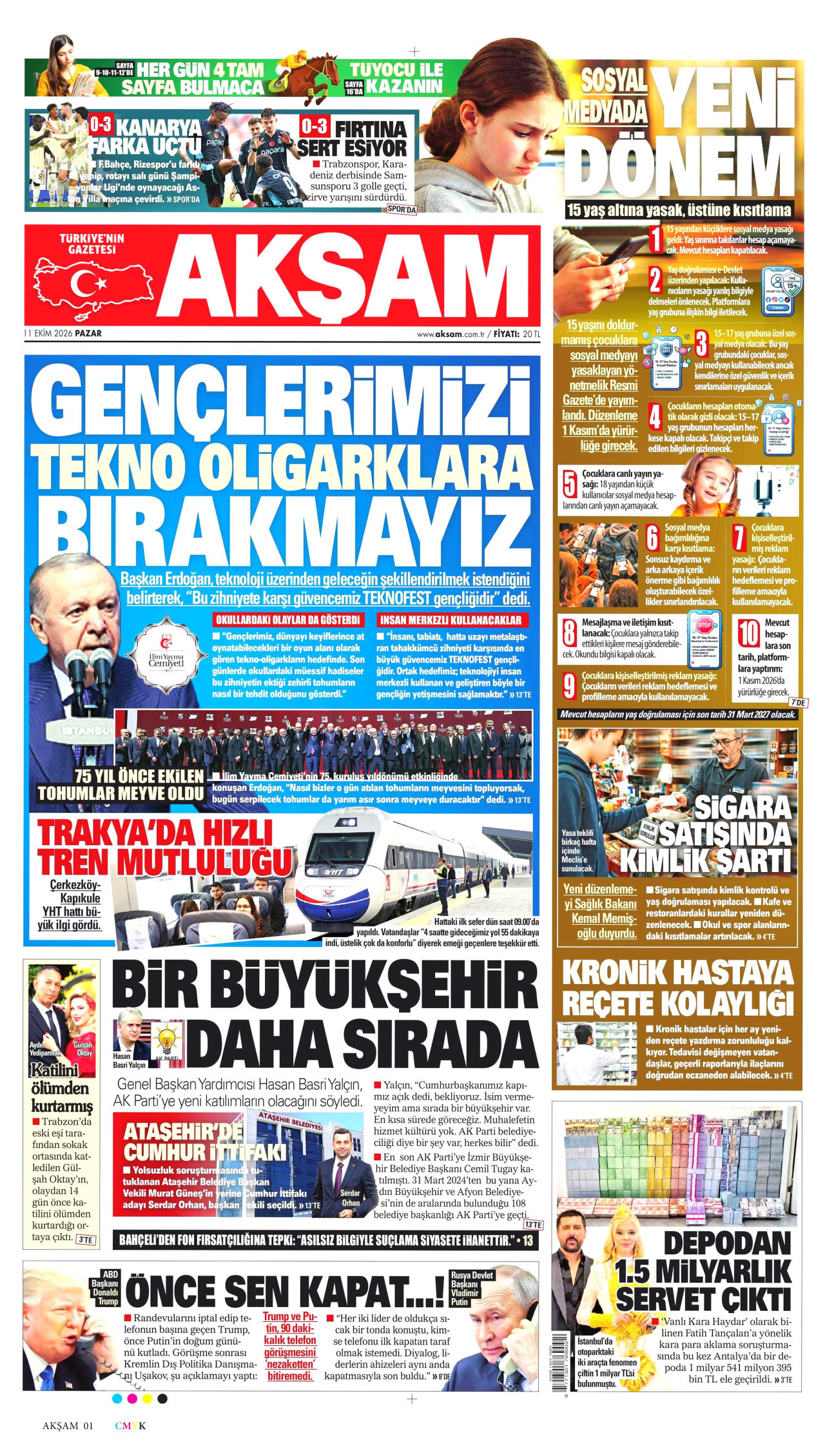 Akşam Gazetesi 11 Ekim 2026 Pazar Manşeti Büyük Boyut