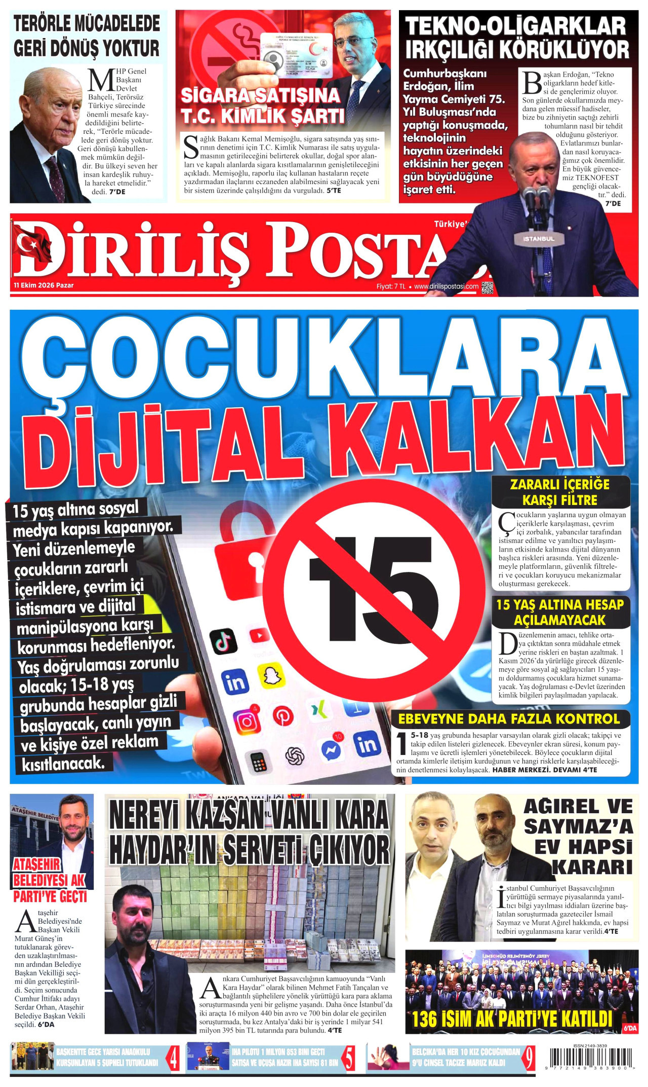 Diriliş Postası Gazetesi 11 Ekim 2026 Pazar Manşeti Büyük Boyut