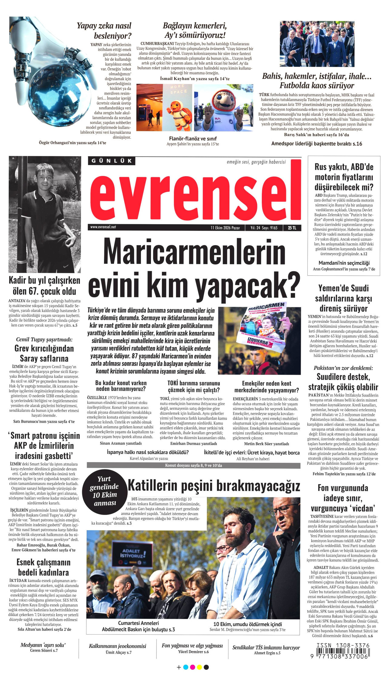 Evrensel Gazetesi 11 Ekim 2026 Pazar Manşeti Büyük Boyut