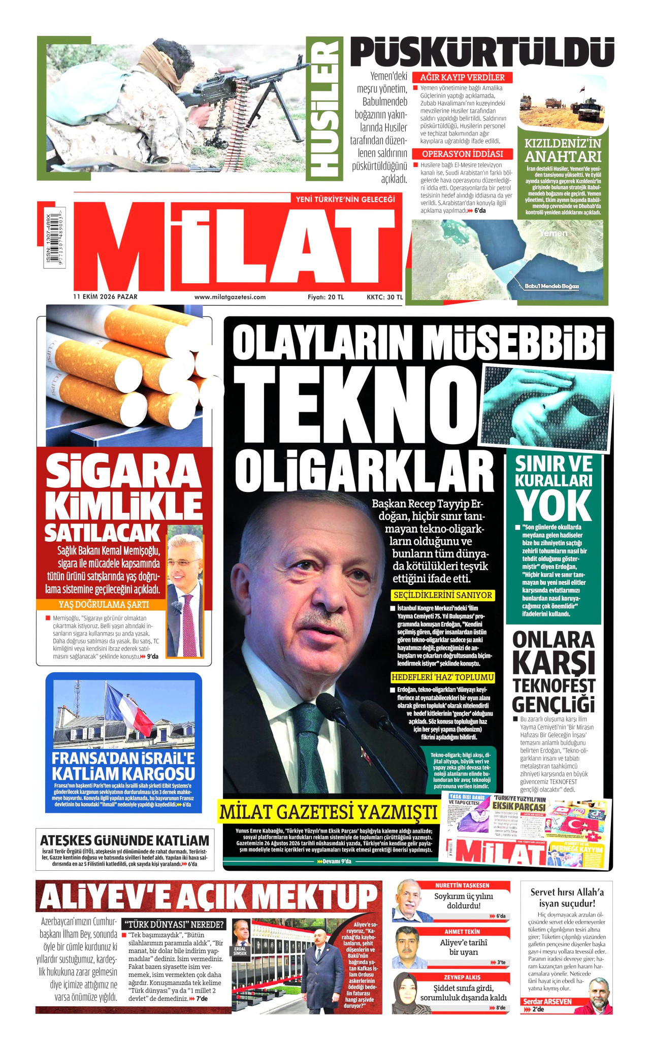 Milat Gazetesi 11 Ekim 2026 Pazar Manşeti Büyük Boyut