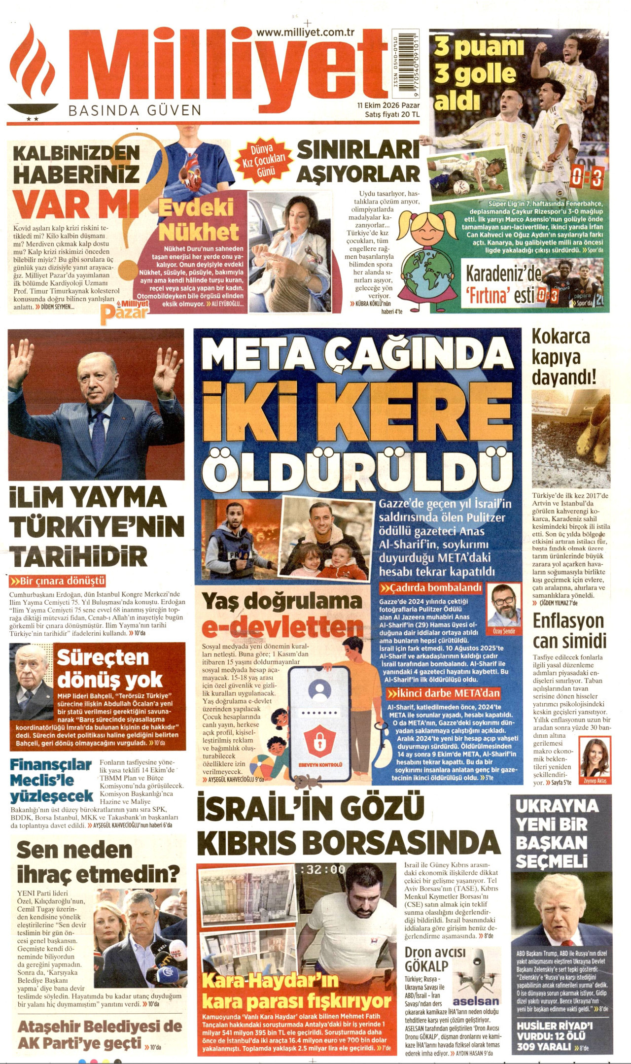 Milliyet Gazetesi 11 Ekim 2026 Pazar Manşeti Büyük Boyut