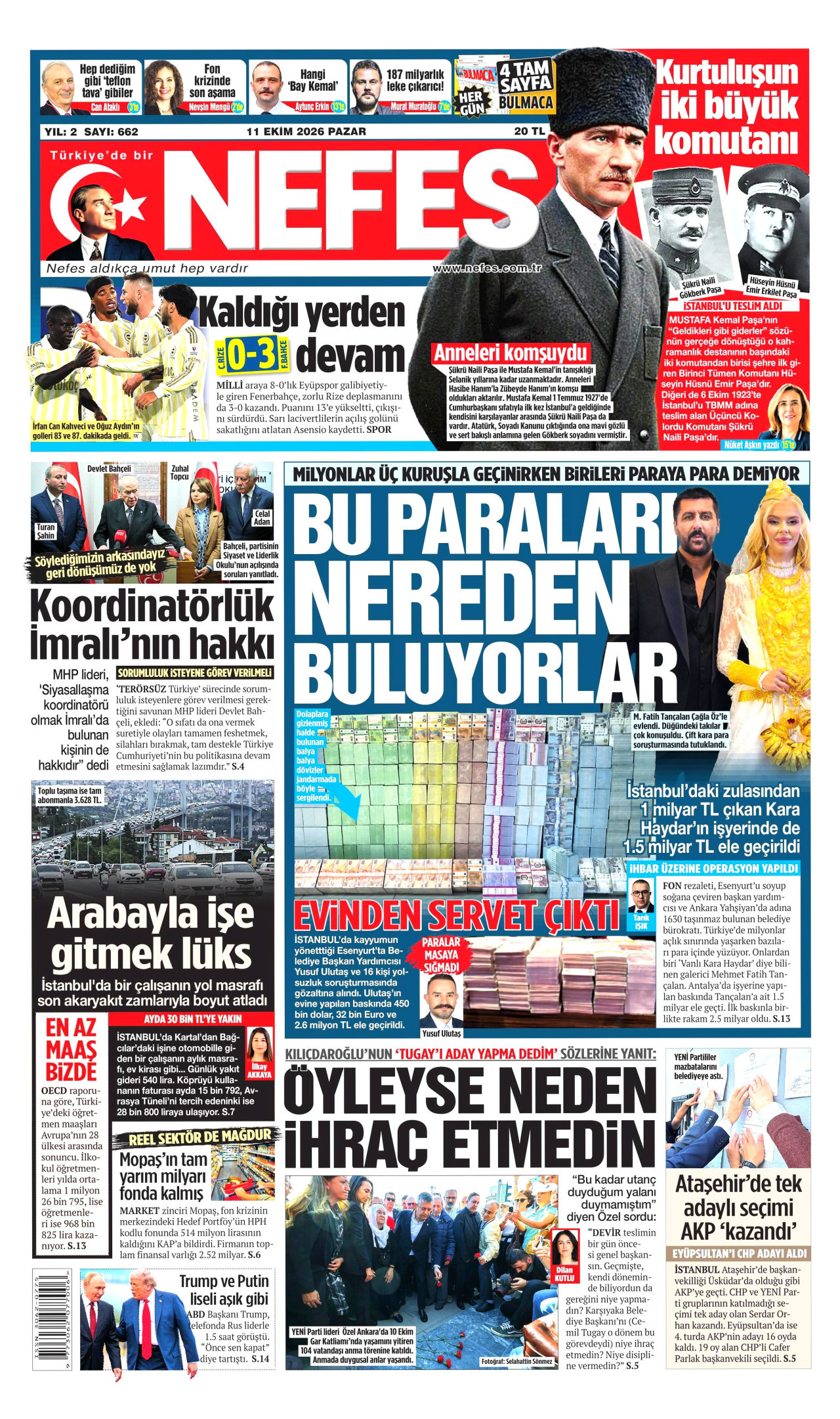 Nefes Gazetesi 11 Ekim 2026 Pazar Manşeti Büyük Boyut