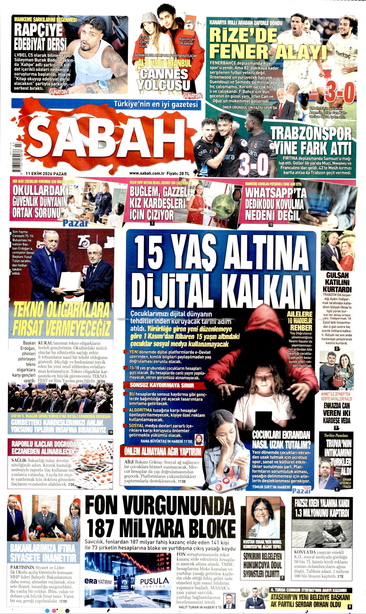 Sabah Gazetesi 11 Ekim 2026 Pazar Manşeti Büyük Boyut