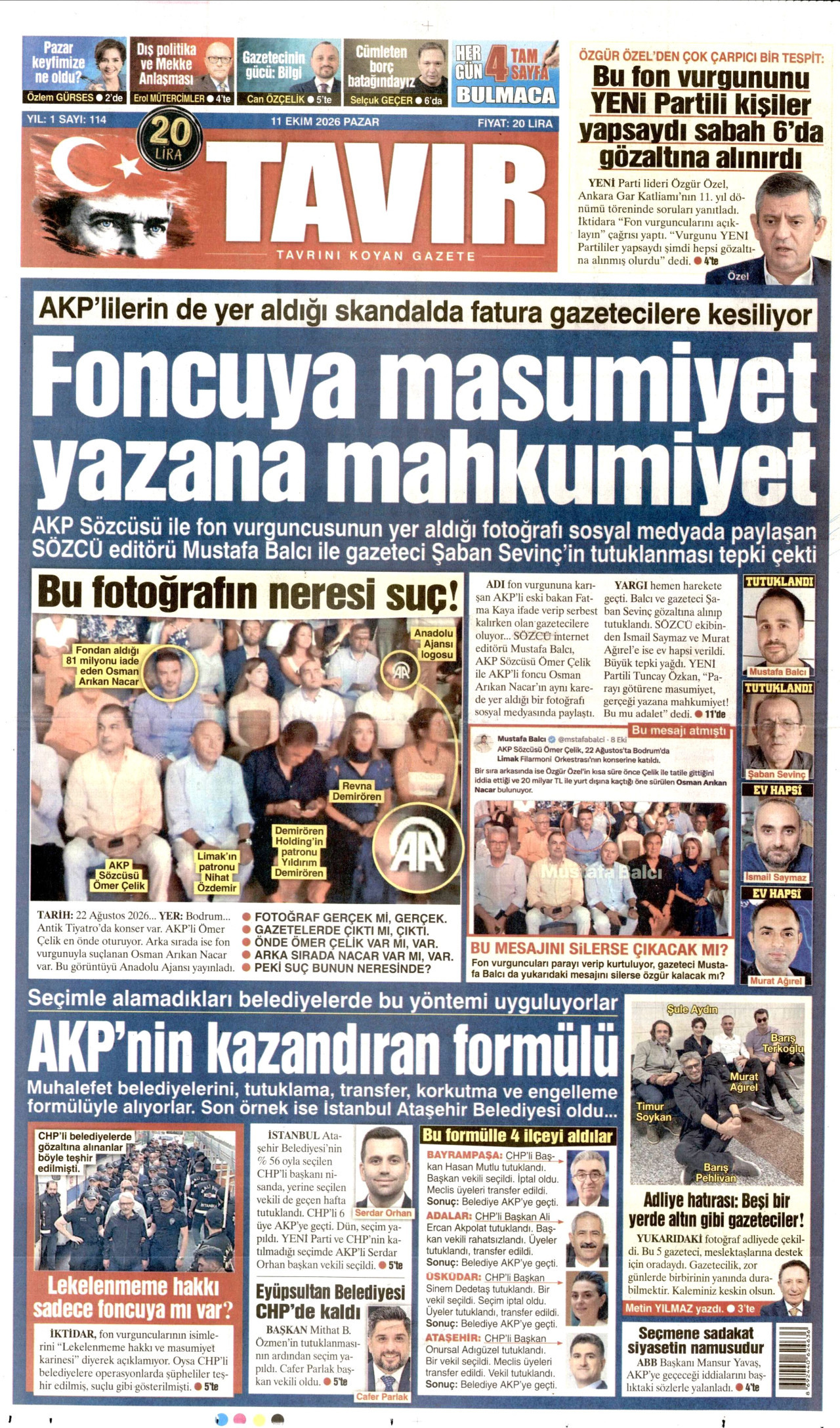 Tavır Gazetesi 11 Ekim 2026 Pazar Manşeti Büyük Boyut
