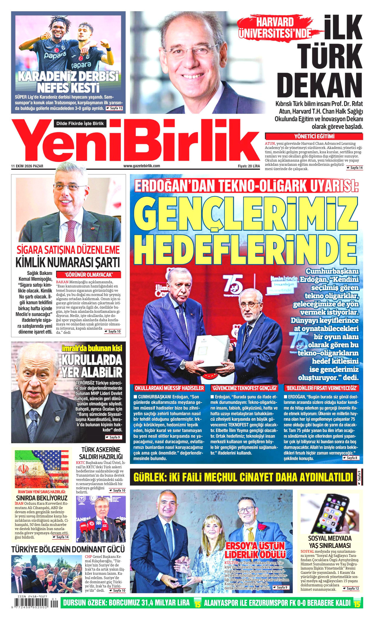 YeniBirlik Gazetesi 11 Ekim 2026 Pazar Manşeti Büyük Boyut