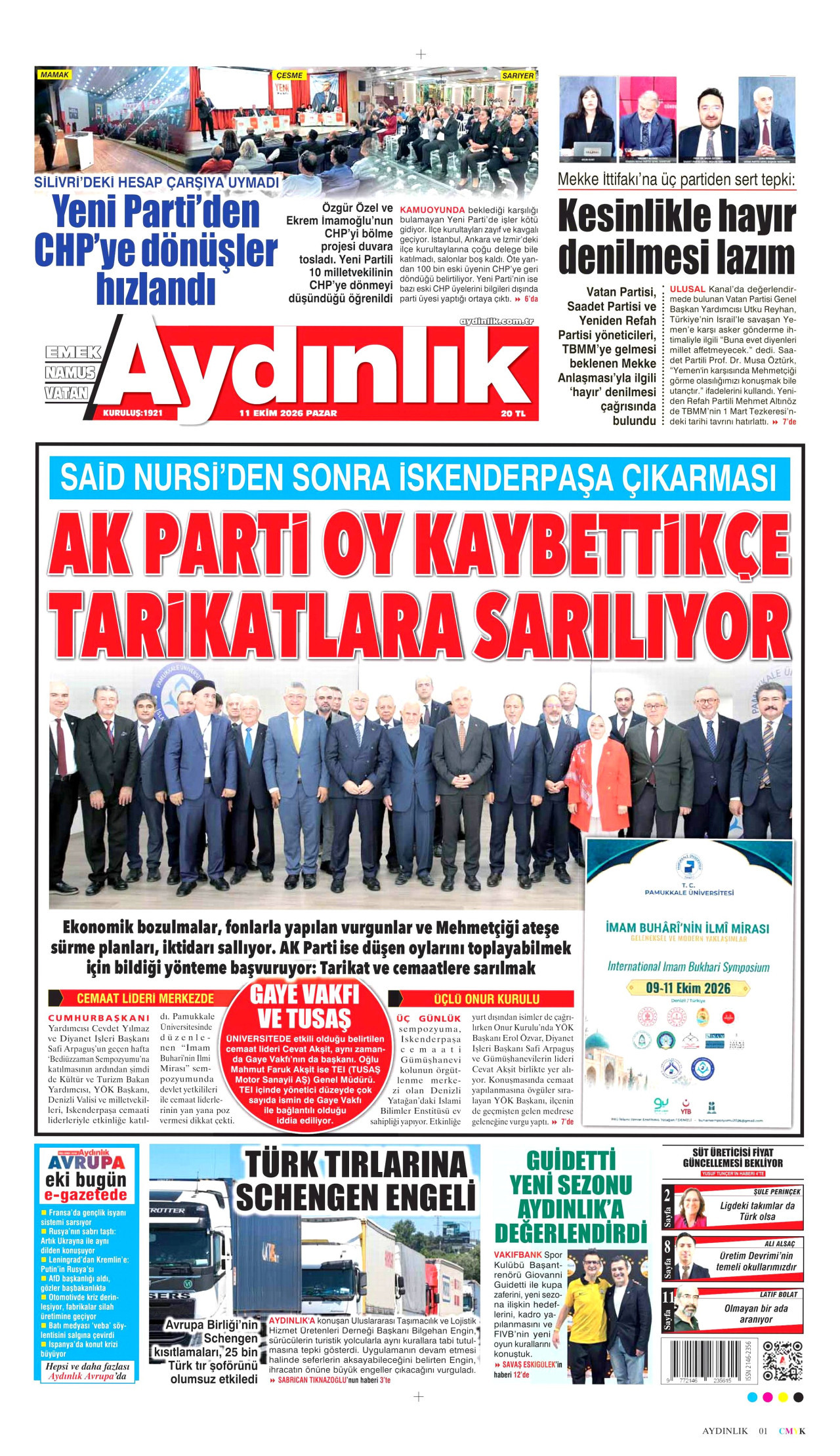 Aydınlık Gazetesi 12 Ekim 2026 Pazartesi Manşeti Büyük Boyut
