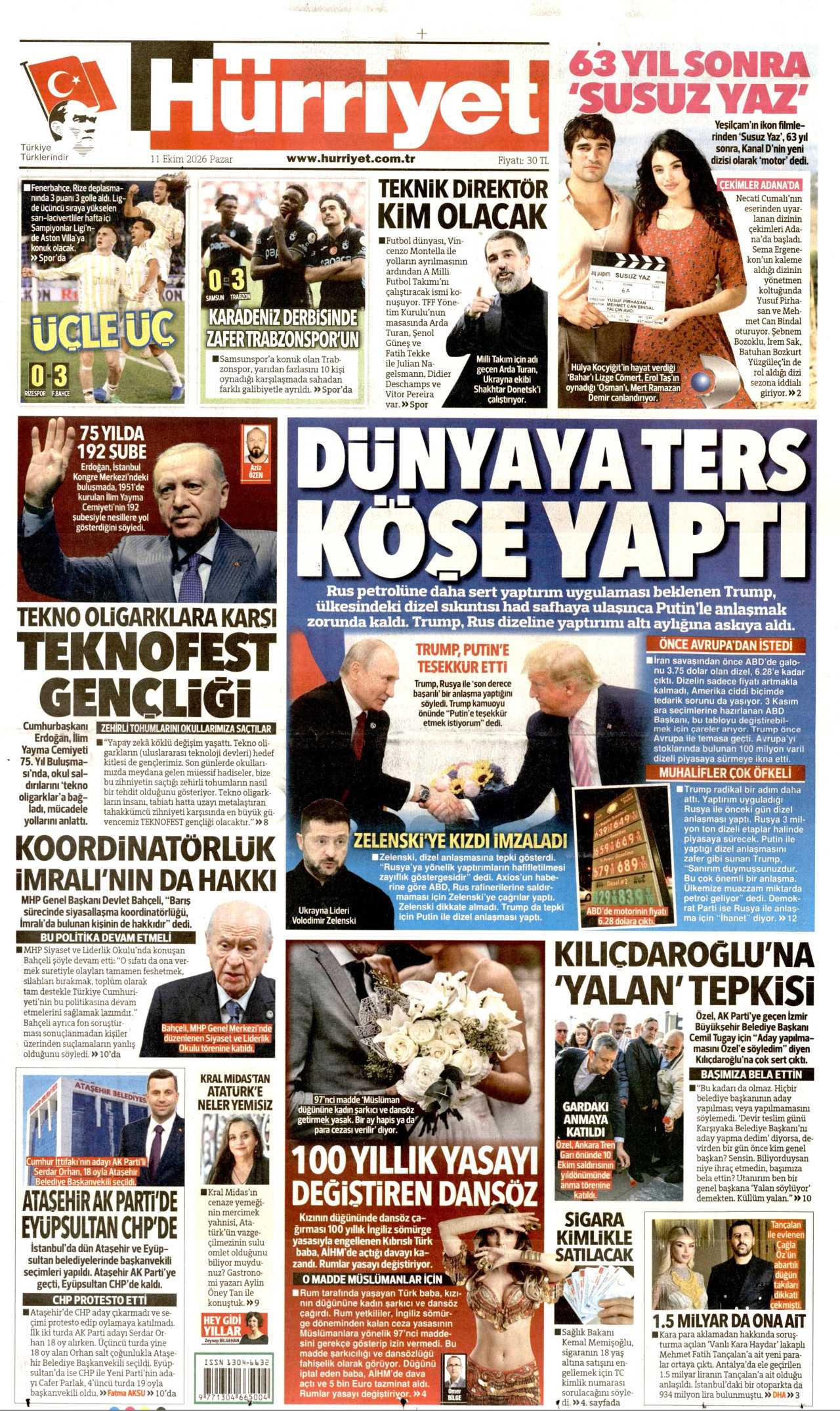 Hürriyet Gazetesi 12 Ekim 2026 Pazartesi Manşeti Büyük Boyut