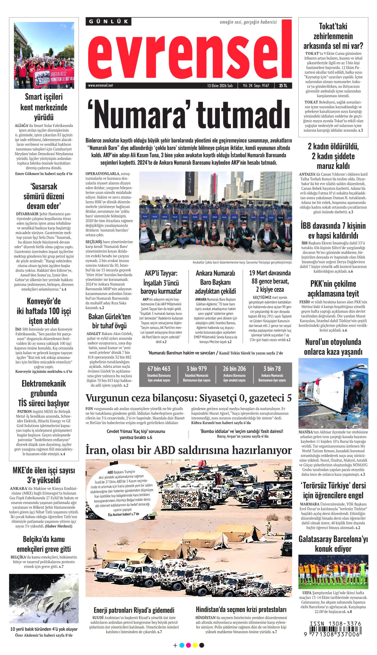 Evrensel Gazetesi 13 Ekim 2026 Salı Manşeti Büyük Boyut