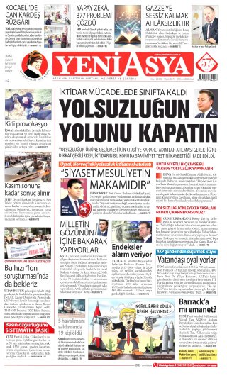 Yeni Asya Gazetesi 13 Ekim 2026 Manşeti