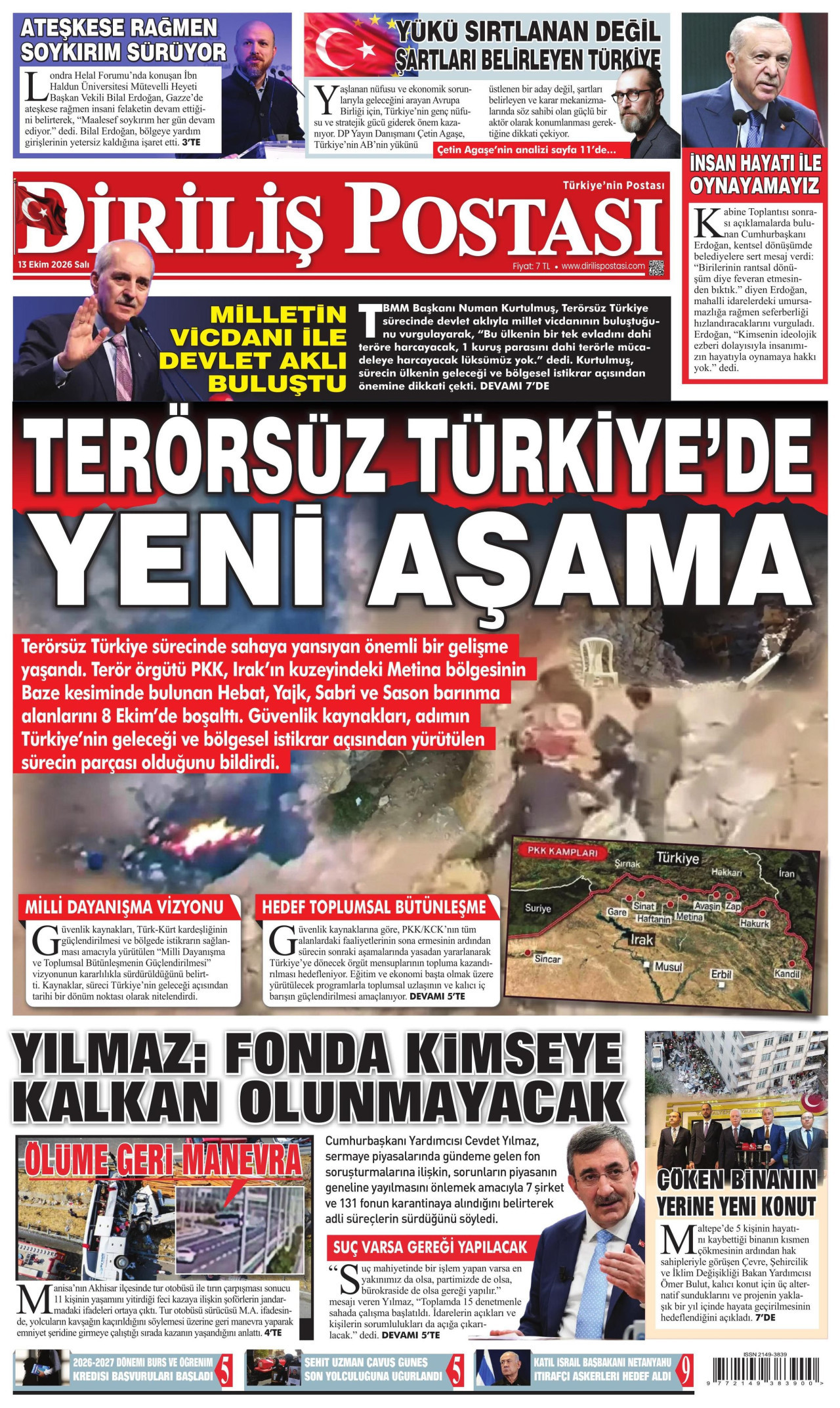 Diriliş Postası Gazetesi 14 Ekim 2026 Çarşamba Manşeti Büyük Boyut