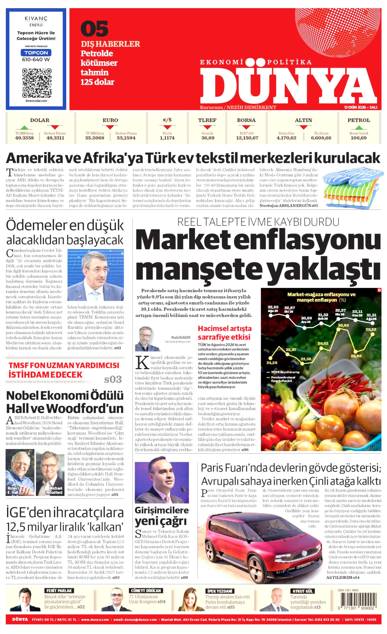 Dünya Gazetesi 14 Ekim 2026 Çarşamba Manşeti Büyük Boyut