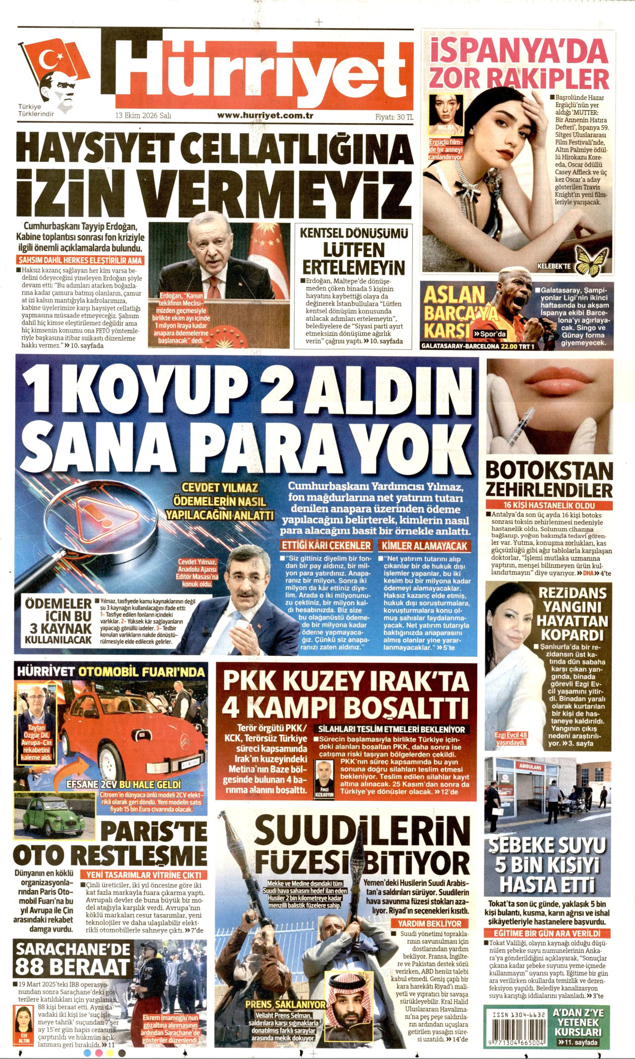 Hürriyet Gazetesi 14 Ekim 2026 Çarşamba Manşeti Büyük Boyut
