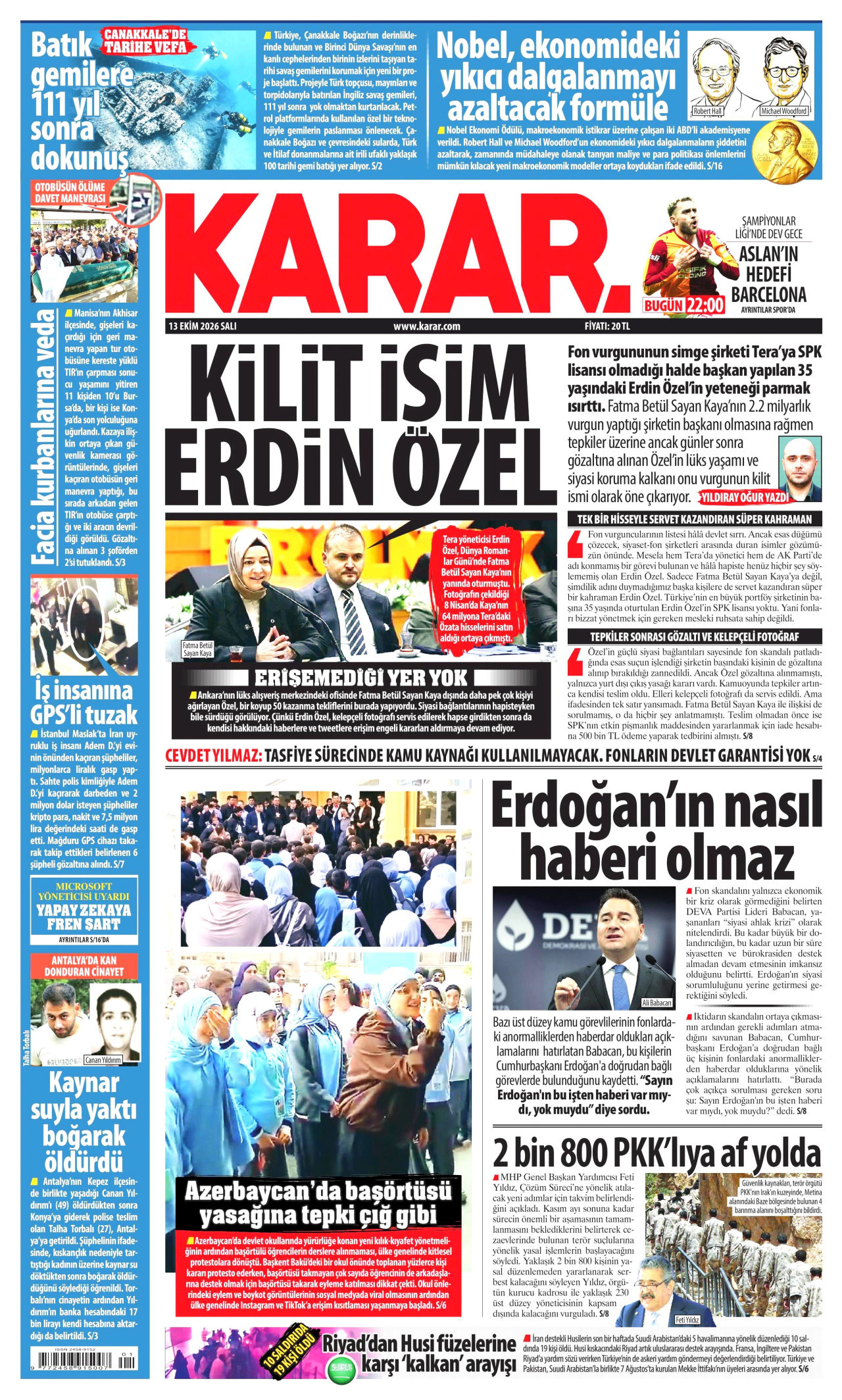 Karar Gazetesi 14 Ekim 2026 Çarşamba Manşeti Büyük Boyut