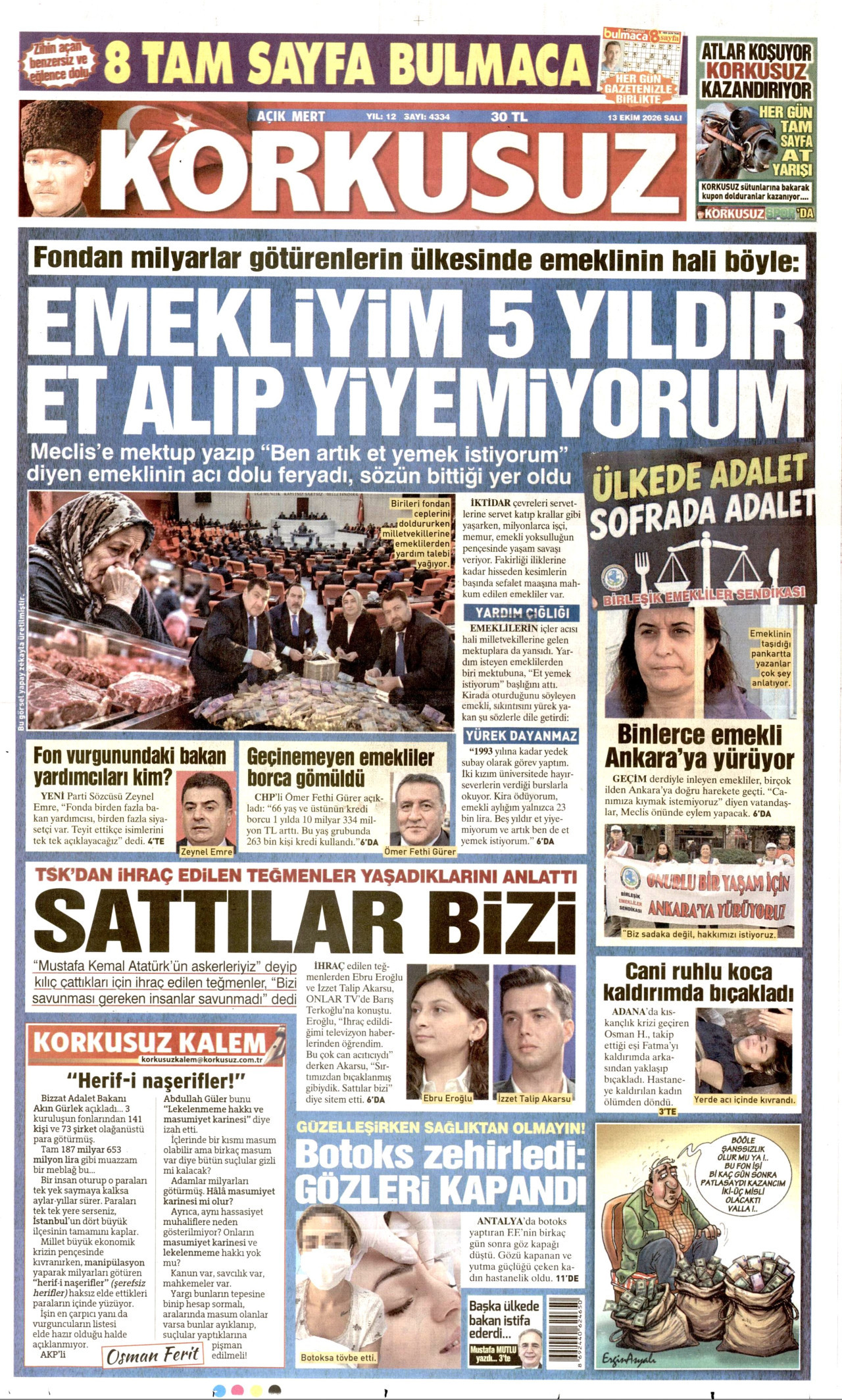 Korkusuz Gazetesi 14 Ekim 2026 Çarşamba Manşeti Büyük Boyut