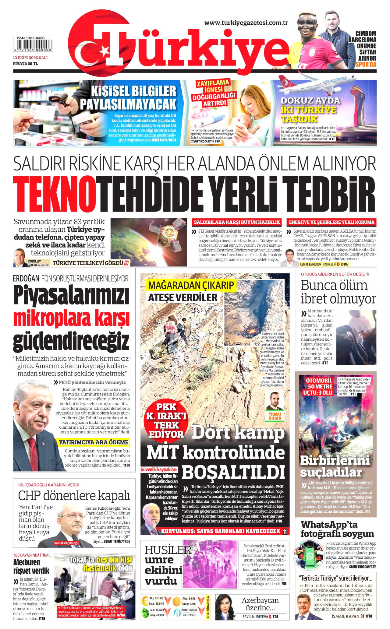 Türkiye Gazetesi 14 Ekim 2026 Çarşamba Manşeti Büyük Boyut