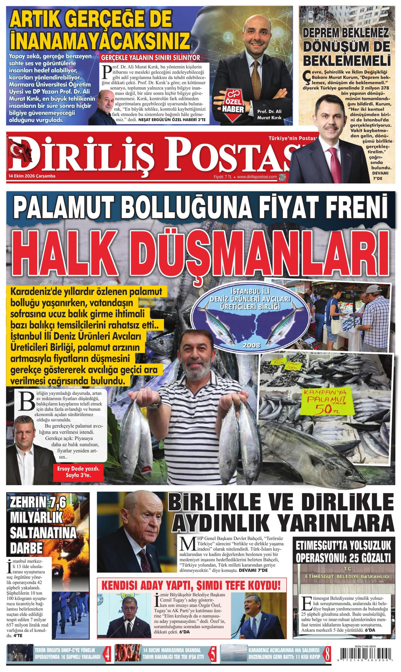 Diriliş Postası Gazetesi 15 Ekim 2026 Perşembe Manşeti Büyük Boyut