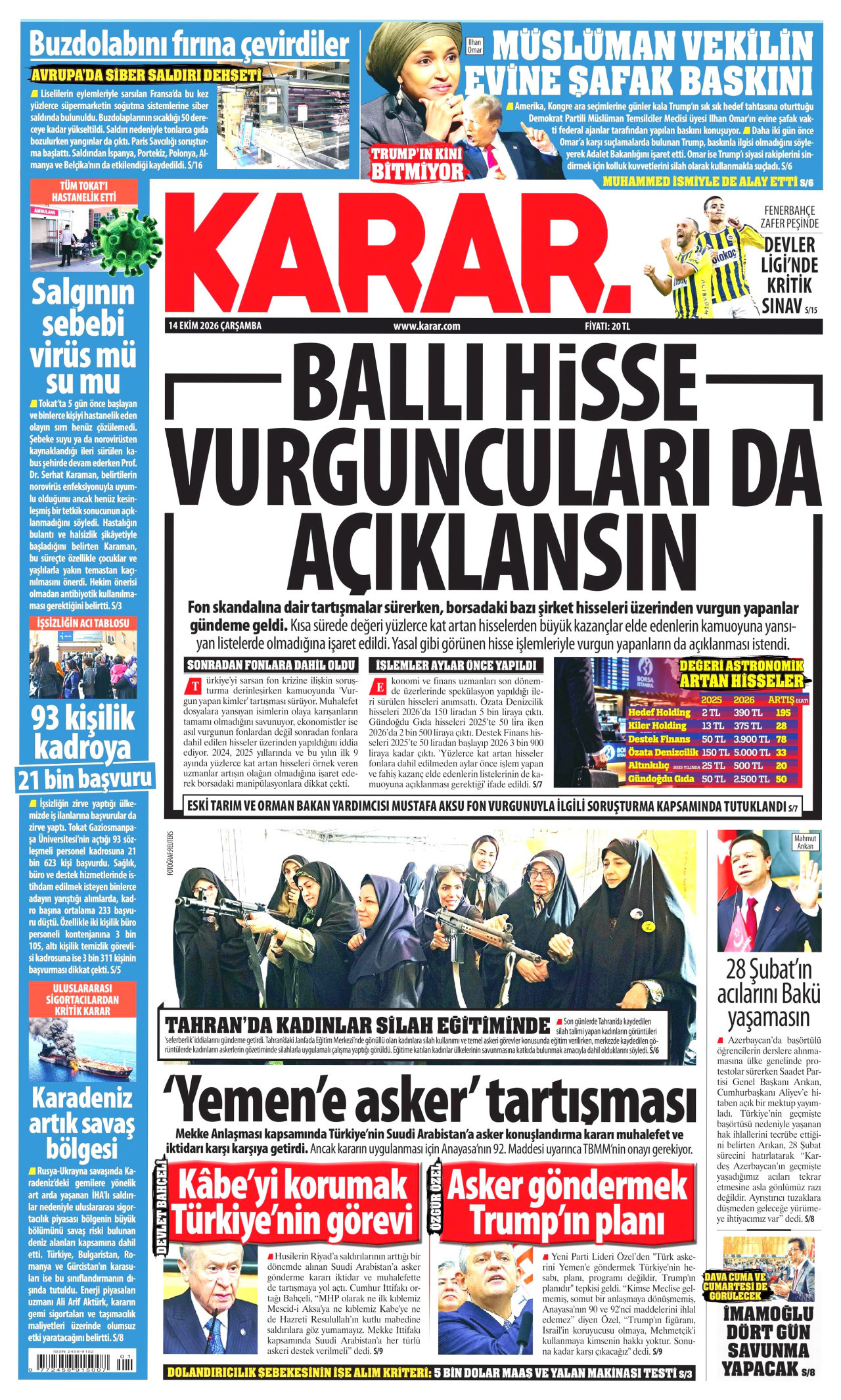 Karar Gazetesi 15 Ekim 2026 Perşembe Manşeti Büyük Boyut