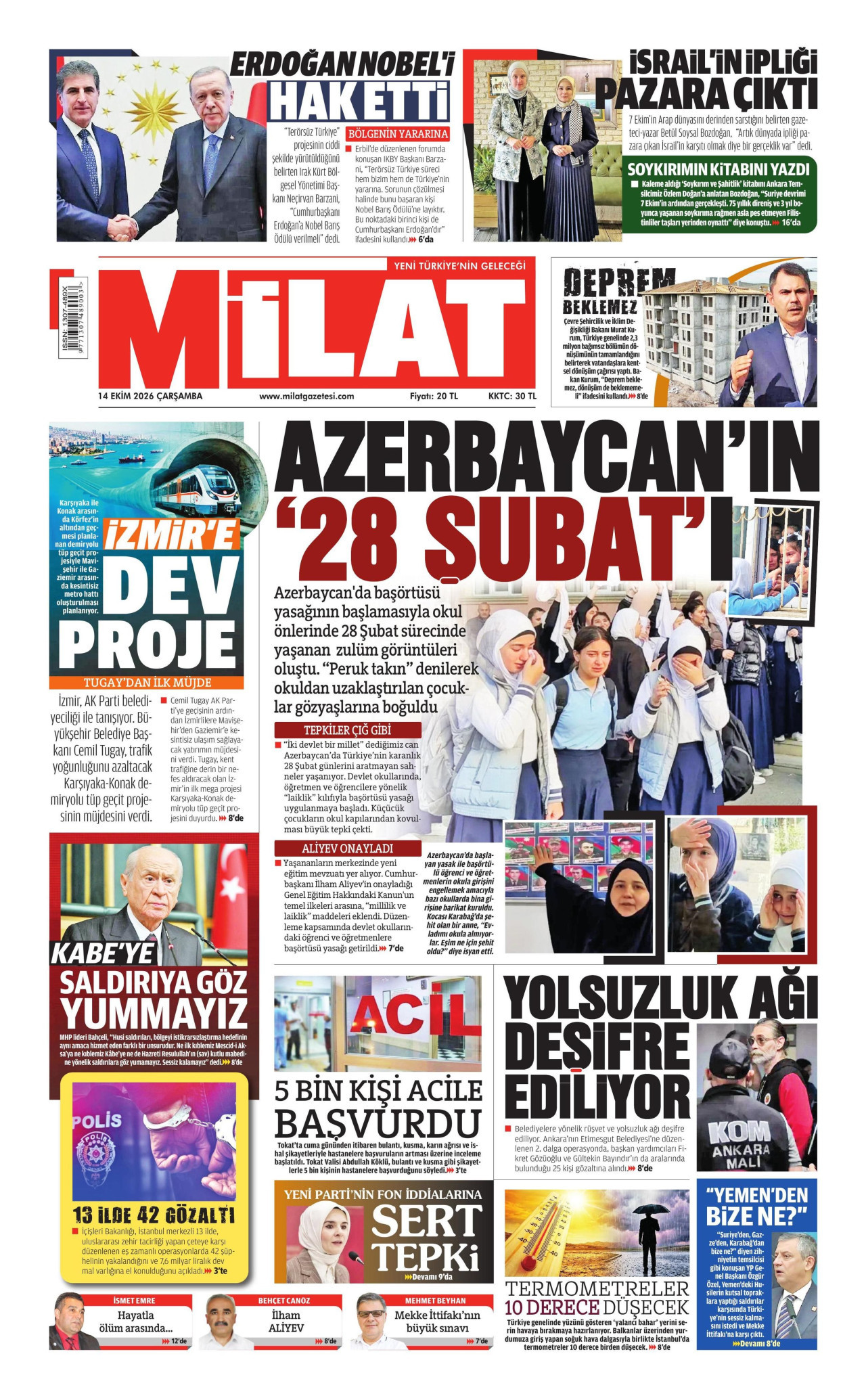 Milat Gazetesi 15 Ekim 2026 Perşembe Manşeti Büyük Boyut