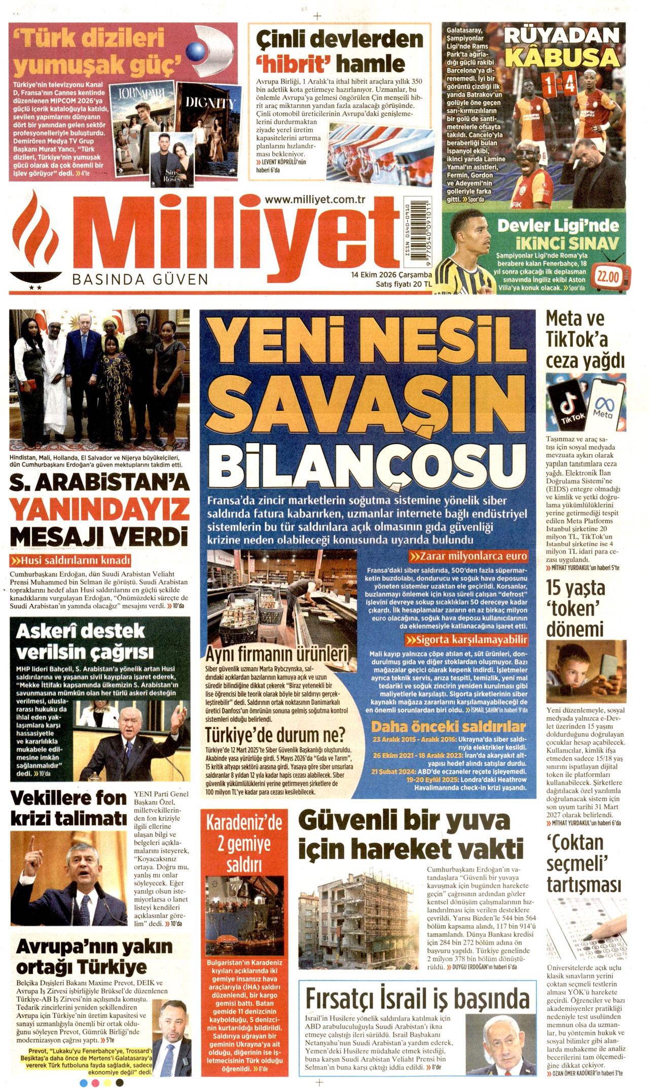 Milliyet Gazetesi 15 Ekim 2026 Perşembe Manşeti Büyük Boyut