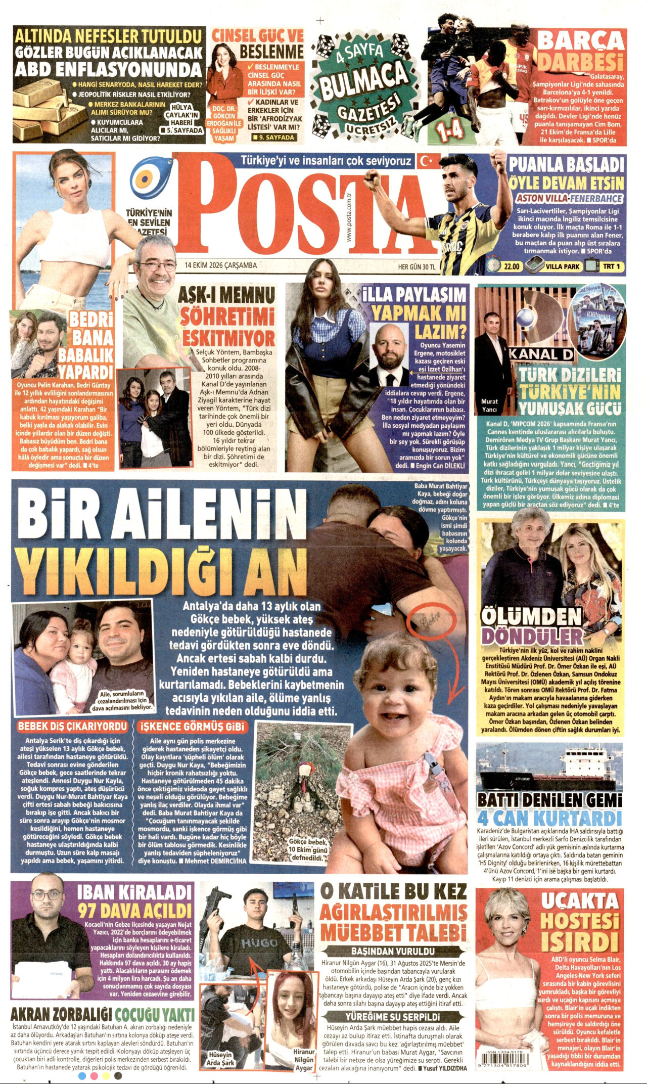 Posta Gazetesi 15 Ekim 2026 Perşembe Manşeti Büyük Boyut