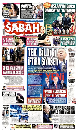 Sabah Gazetesi 15 Ekim 2026 Manşeti