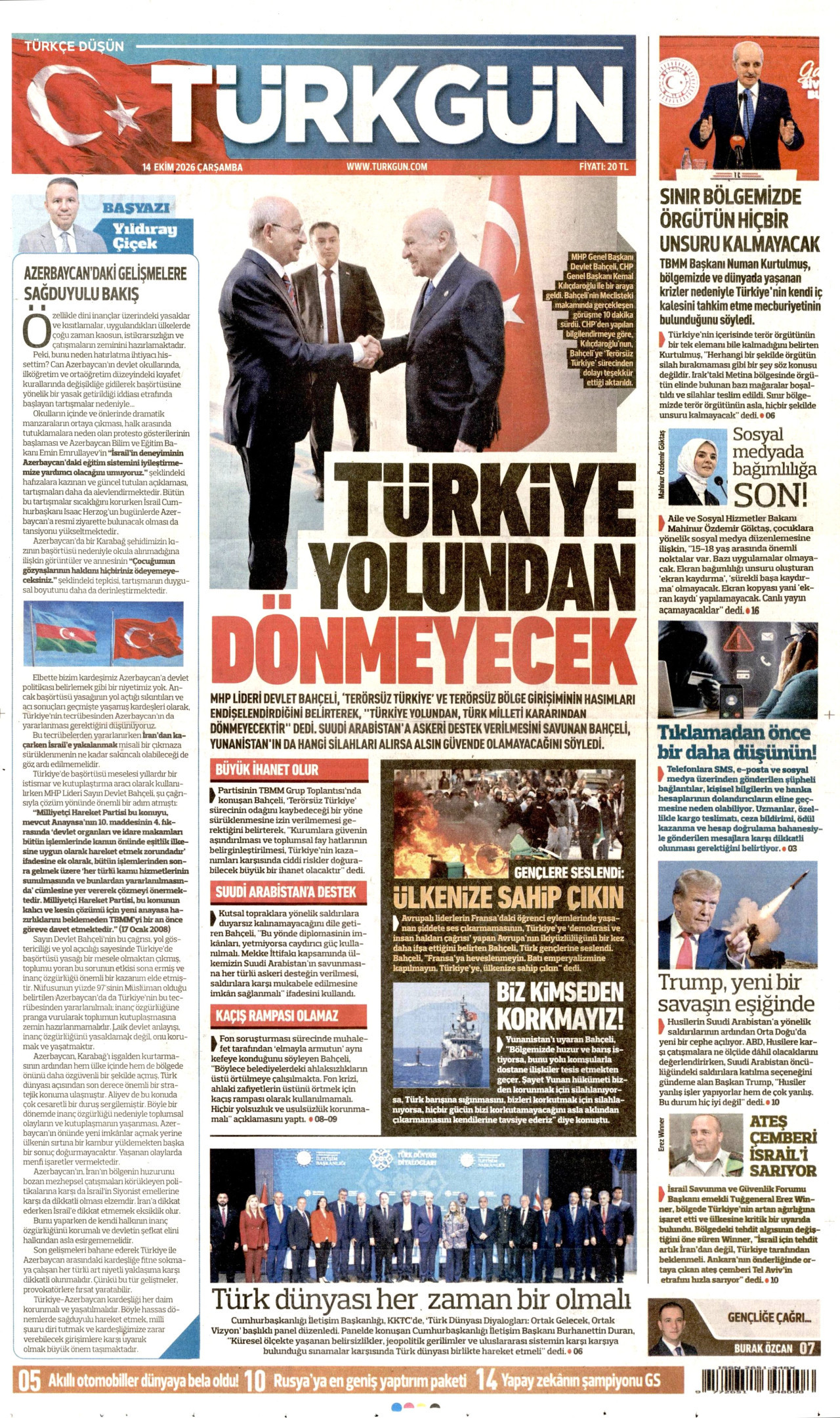 Türkgün Gazetesi 15 Ekim 2026 Perşembe Manşeti Büyük Boyut