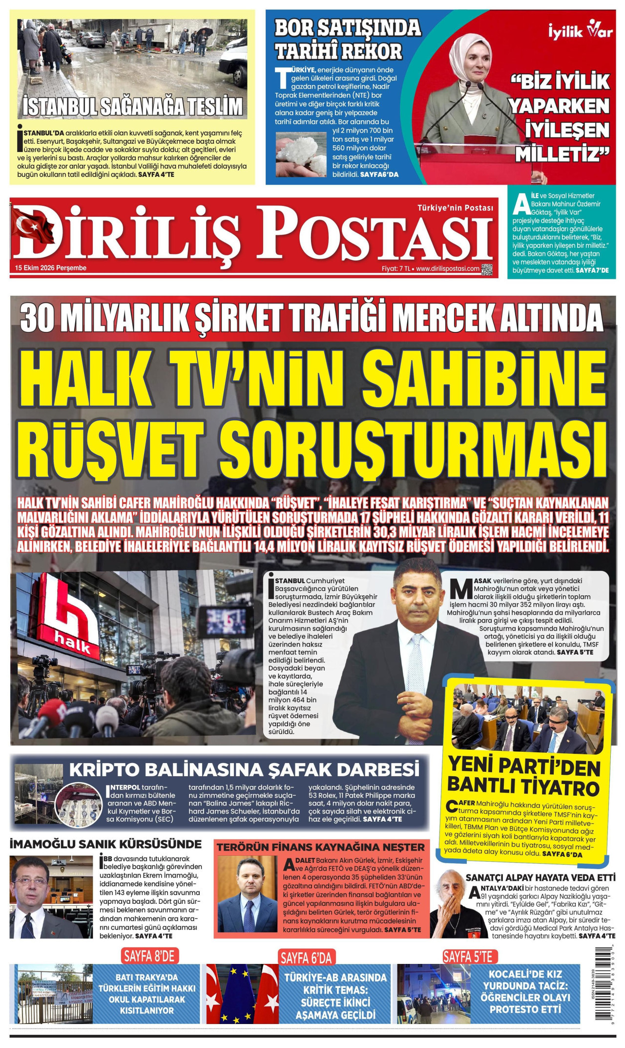 Diriliş Postası Gazetesi 16 Ekim 2026 Cuma Manşeti Büyük Boyut