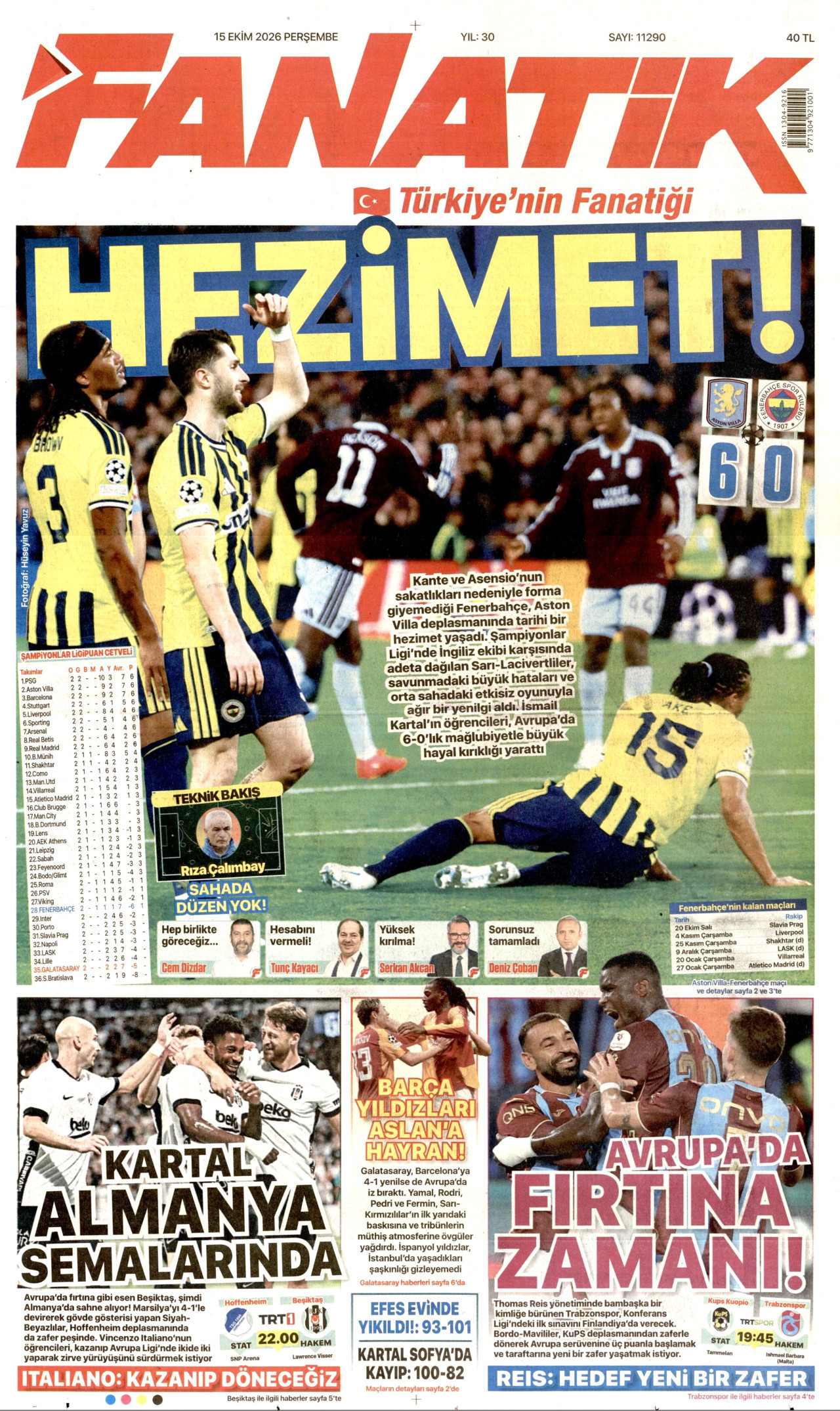 Fanatik Gazetesi 16 Ekim 2026 Cuma Manşeti Büyük Boyut