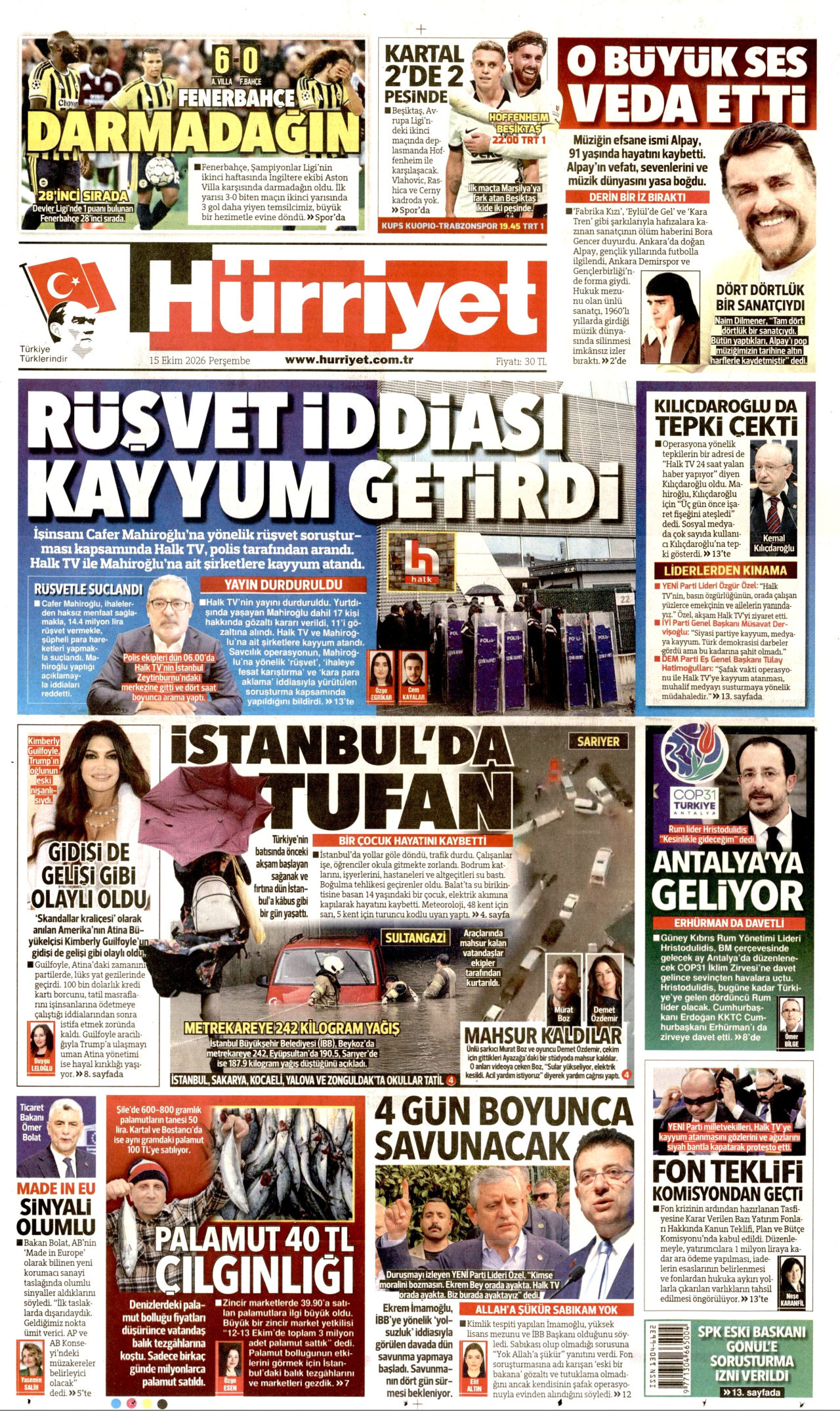Hürriyet Gazetesi 16 Ekim 2026 Cuma Manşeti Büyük Boyut