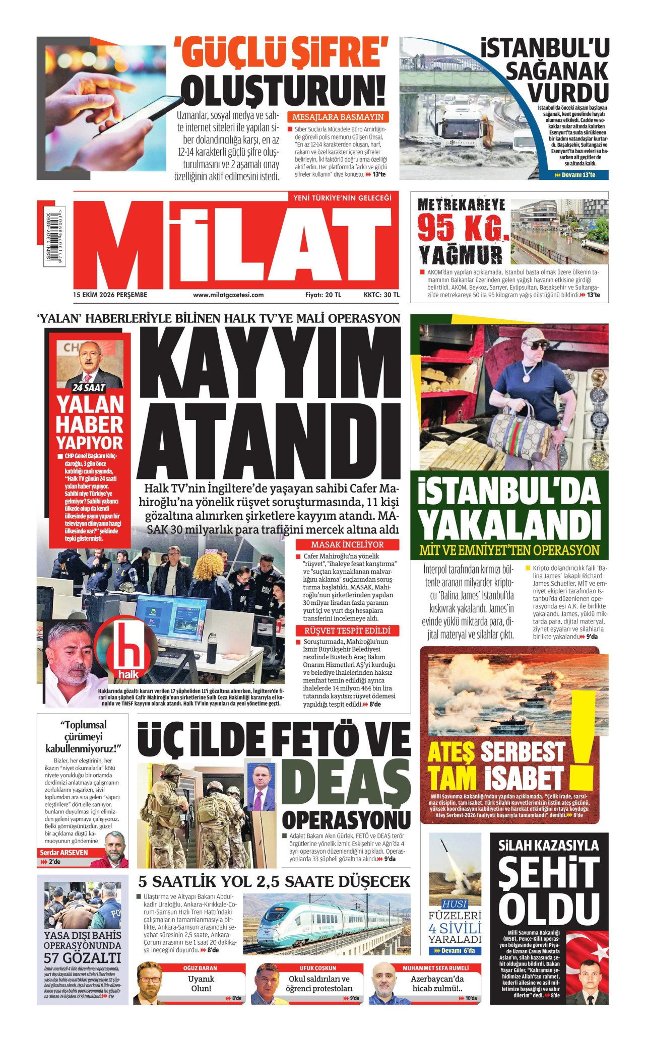 Milat Gazetesi 16 Ekim 2026 Cuma Manşeti Büyük Boyut