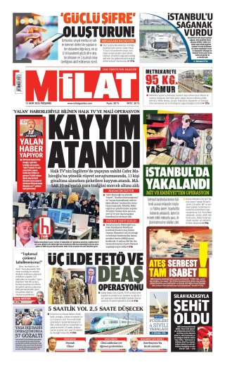Milat Gazetesi 16 Ekim 2026 Manşeti