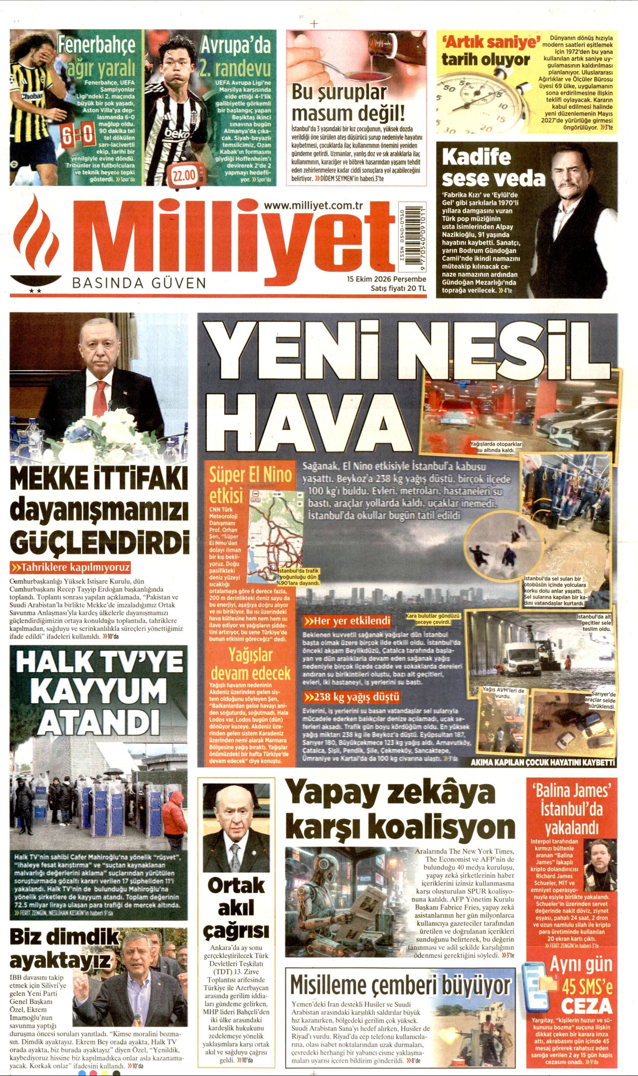 Milliyet Gazetesi 16 Ekim 2026 Cuma Manşeti Büyük Boyut