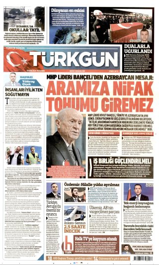 Türkgün Gazetesi 16 Ekim 2026 Manşeti