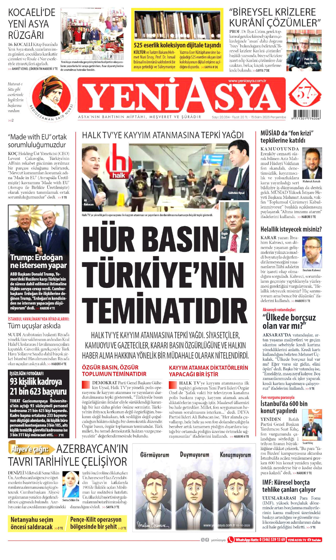 Yeni Asya Gazetesi 16 Ekim 2026 Cuma Manşeti Büyük Boyut