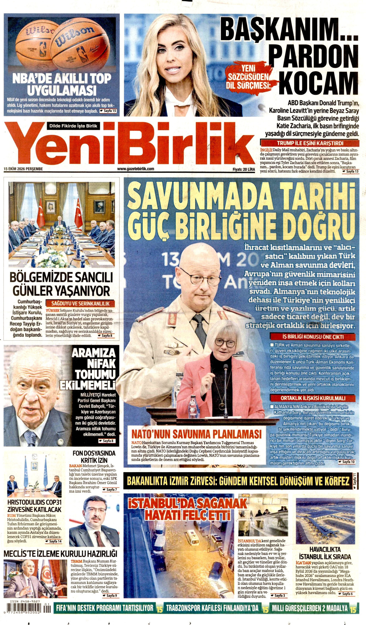 YeniBirlik Gazetesi 16 Ekim 2026 Cuma Manşeti Büyük Boyut