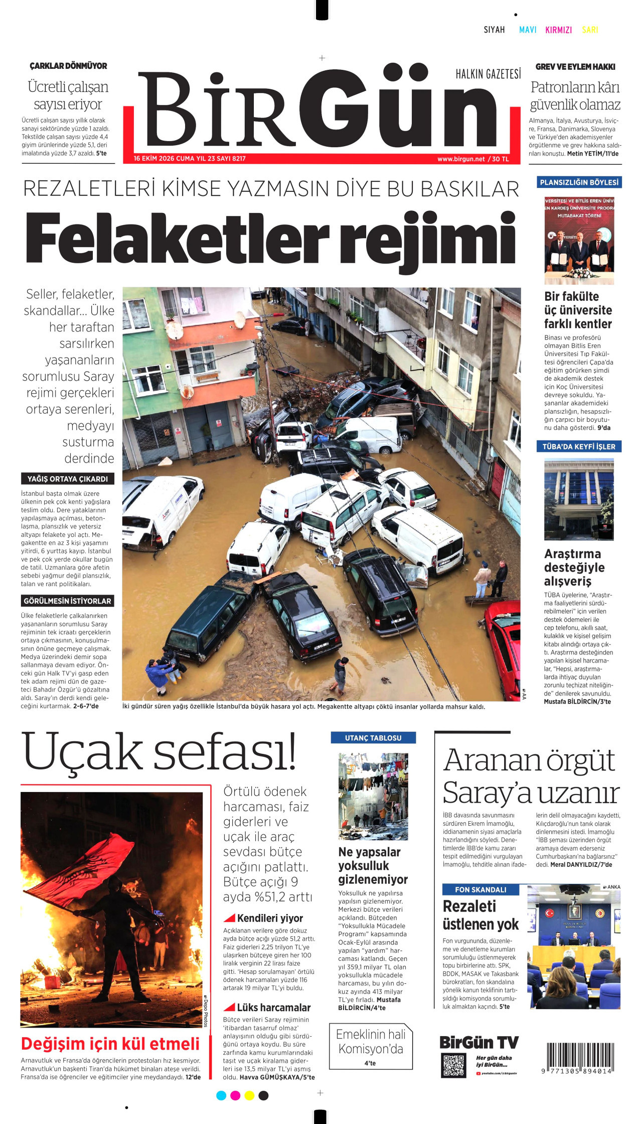 BirGün Gazetesi 17 Ekim 2026 Cumartesi Manşeti Büyük Boyut