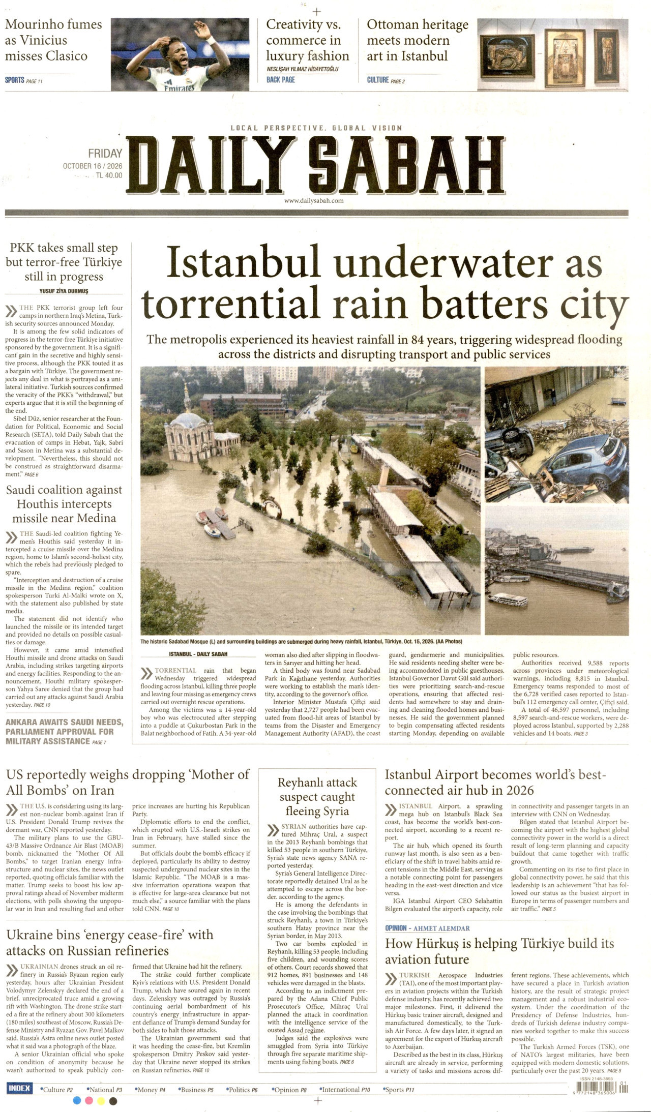 Daily Sabah Gazetesi 17 Ekim 2026 Cumartesi Manşeti Büyük Boyut
