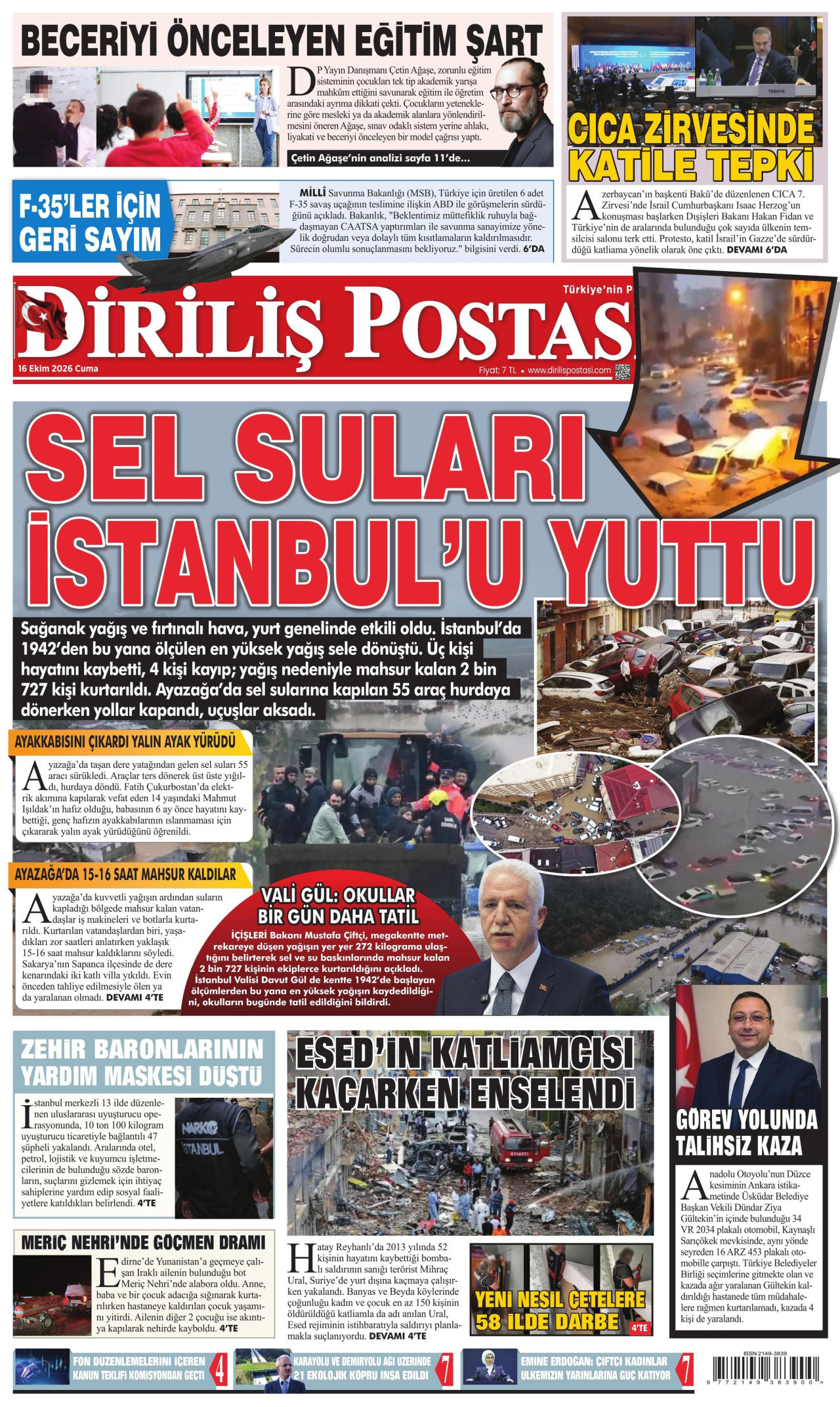Diriliş Postası Gazetesi 17 Ekim 2026 Cumartesi Manşeti Büyük Boyut