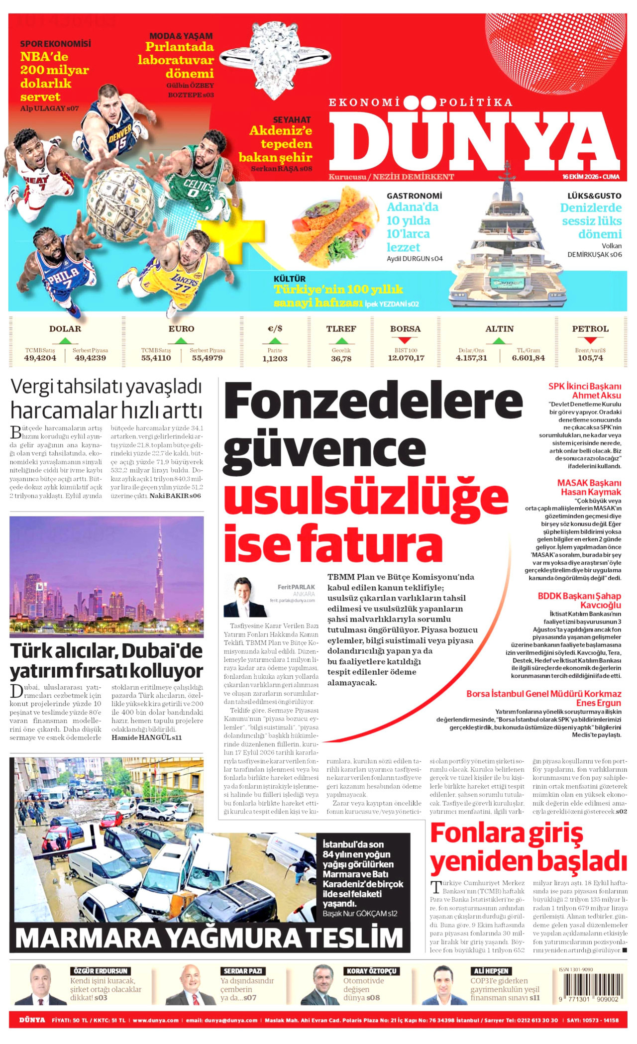 Dünya Gazetesi 17 Ekim 2026 Cumartesi Manşeti Büyük Boyut
