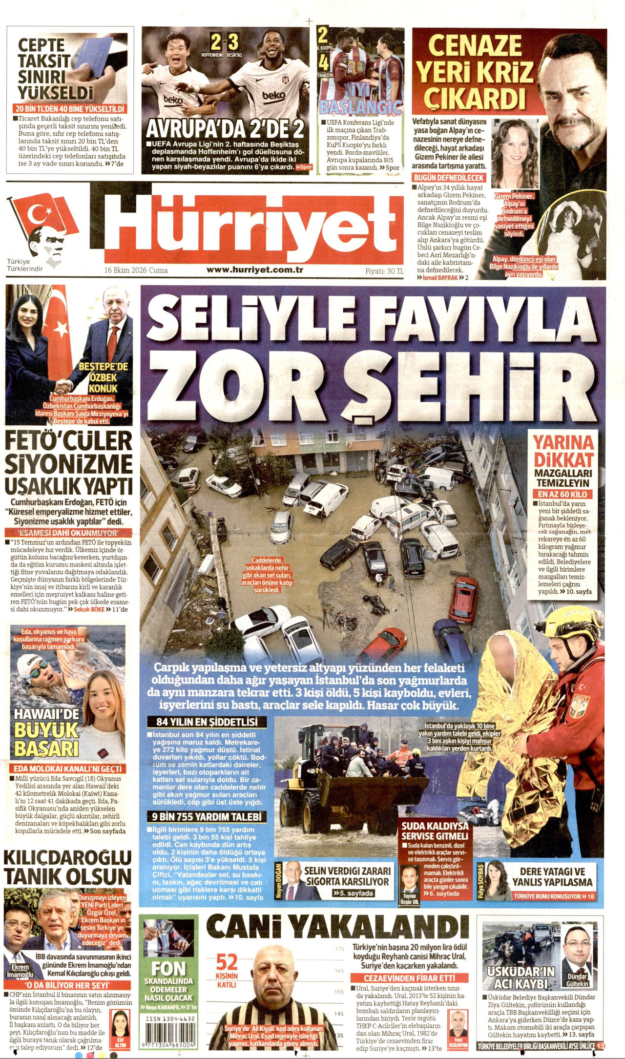 Hürriyet Gazetesi 17 Ekim 2026 Cumartesi Manşeti Büyük Boyut