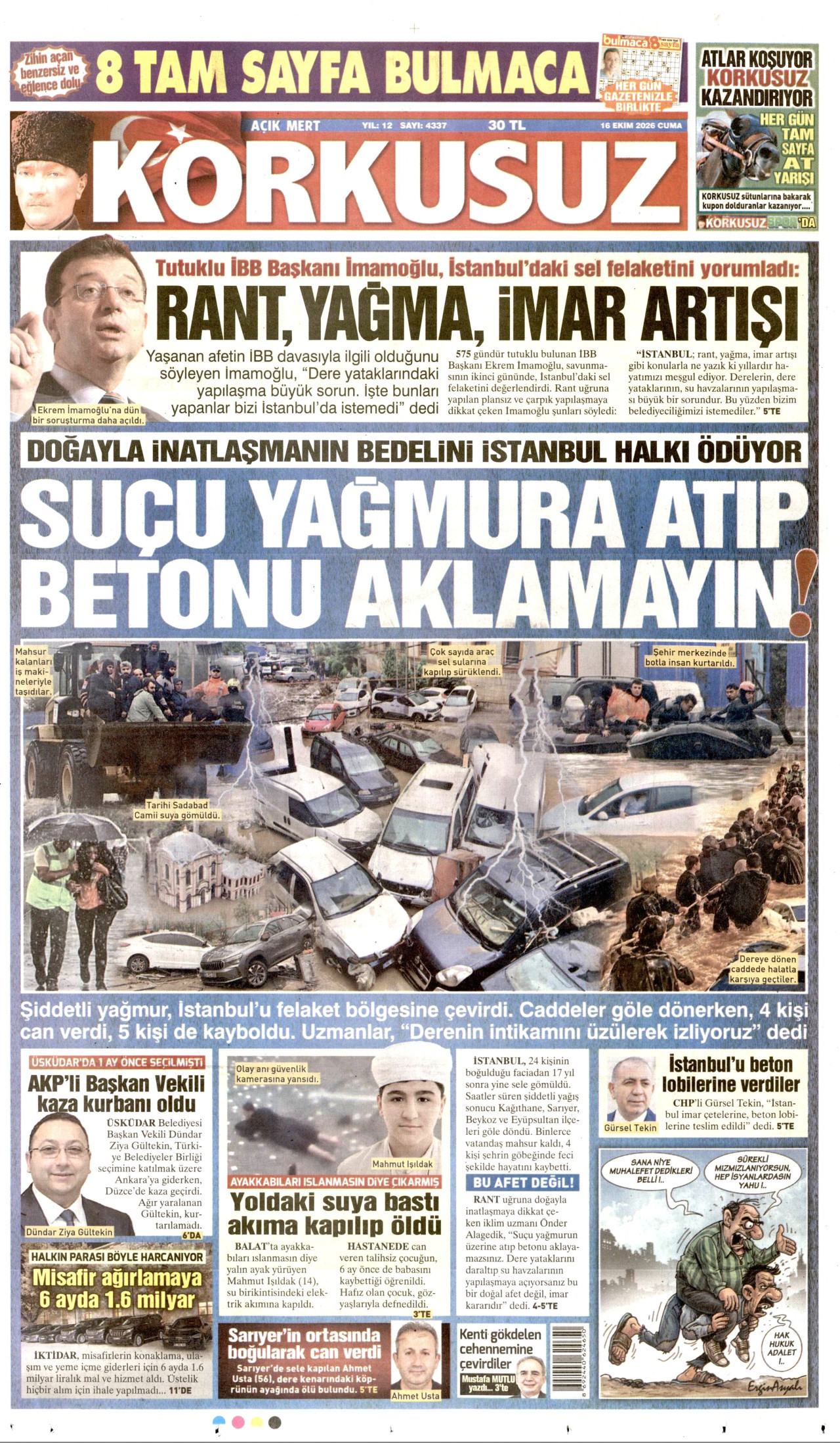 Korkusuz Gazetesi 17 Ekim 2026 Cumartesi Manşeti Büyük Boyut