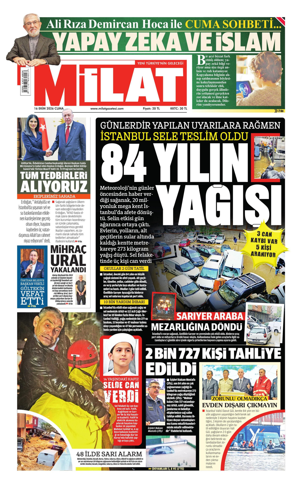 Milat Gazetesi 17 Ekim 2026 Cumartesi Manşeti Büyük Boyut