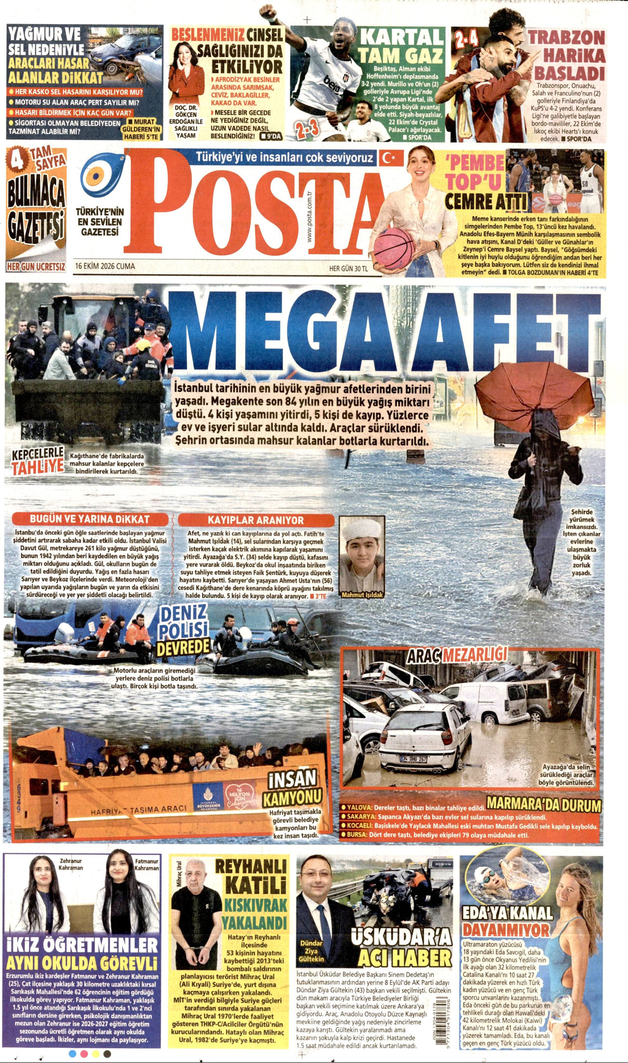 Posta Gazetesi 17 Ekim 2026 Cumartesi Manşeti Büyük Boyut