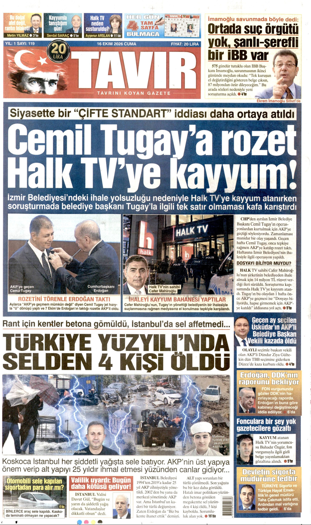 Tavır Gazetesi 17 Ekim 2026 Cumartesi Manşeti Büyük Boyut