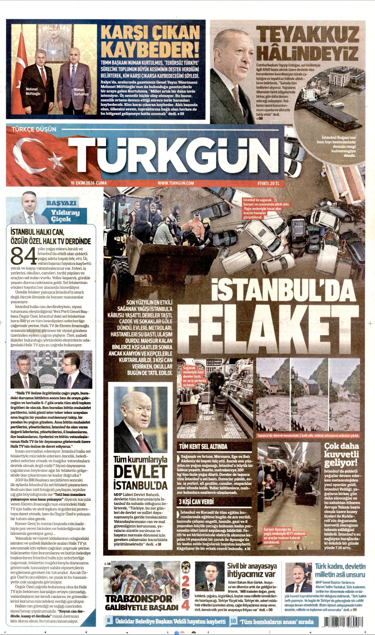 Türkgün Gazetesi 17 Ekim 2026 Cumartesi Manşeti Büyük Boyut
