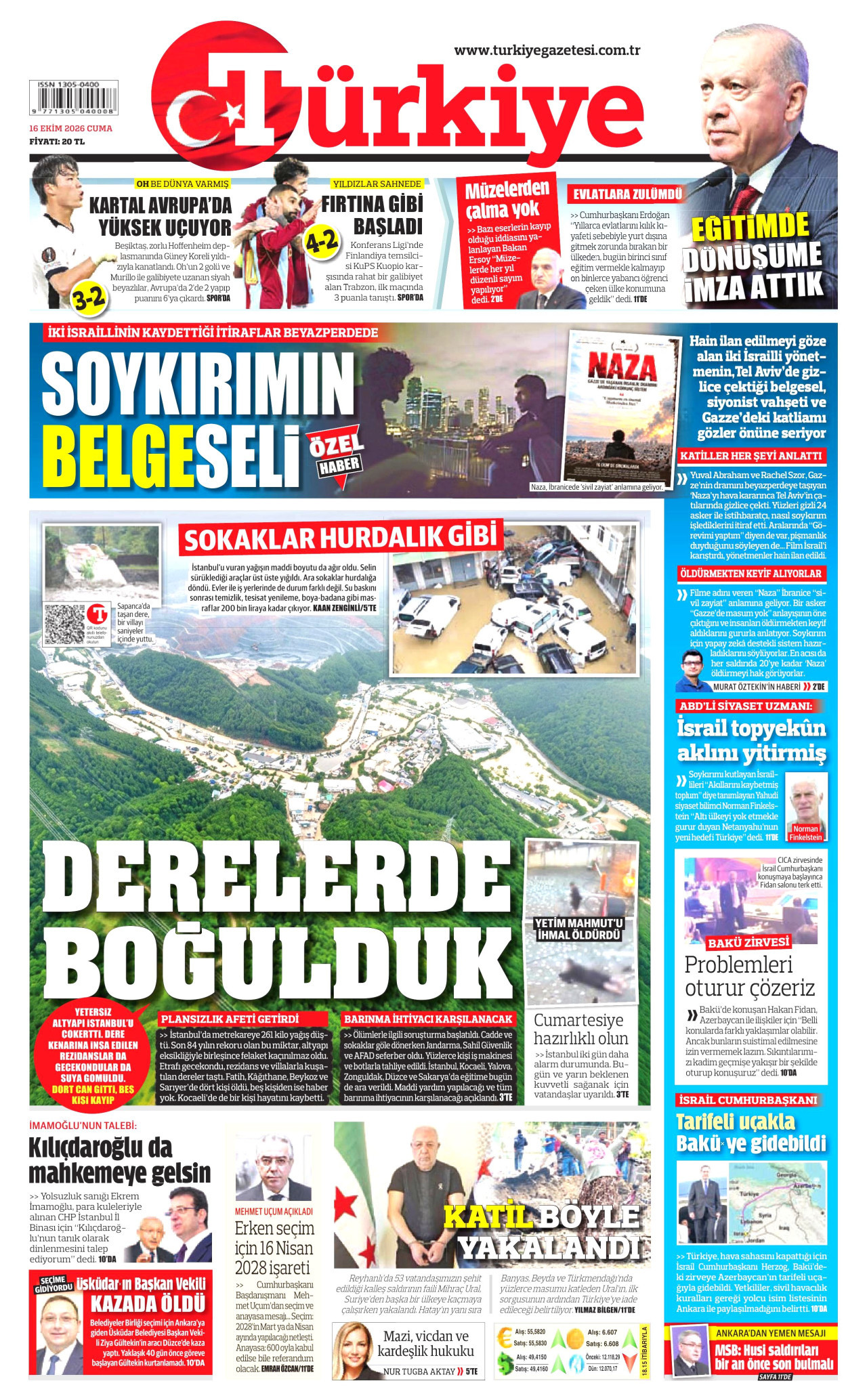 Türkiye Gazetesi 17 Ekim 2026 Cumartesi Manşeti Büyük Boyut