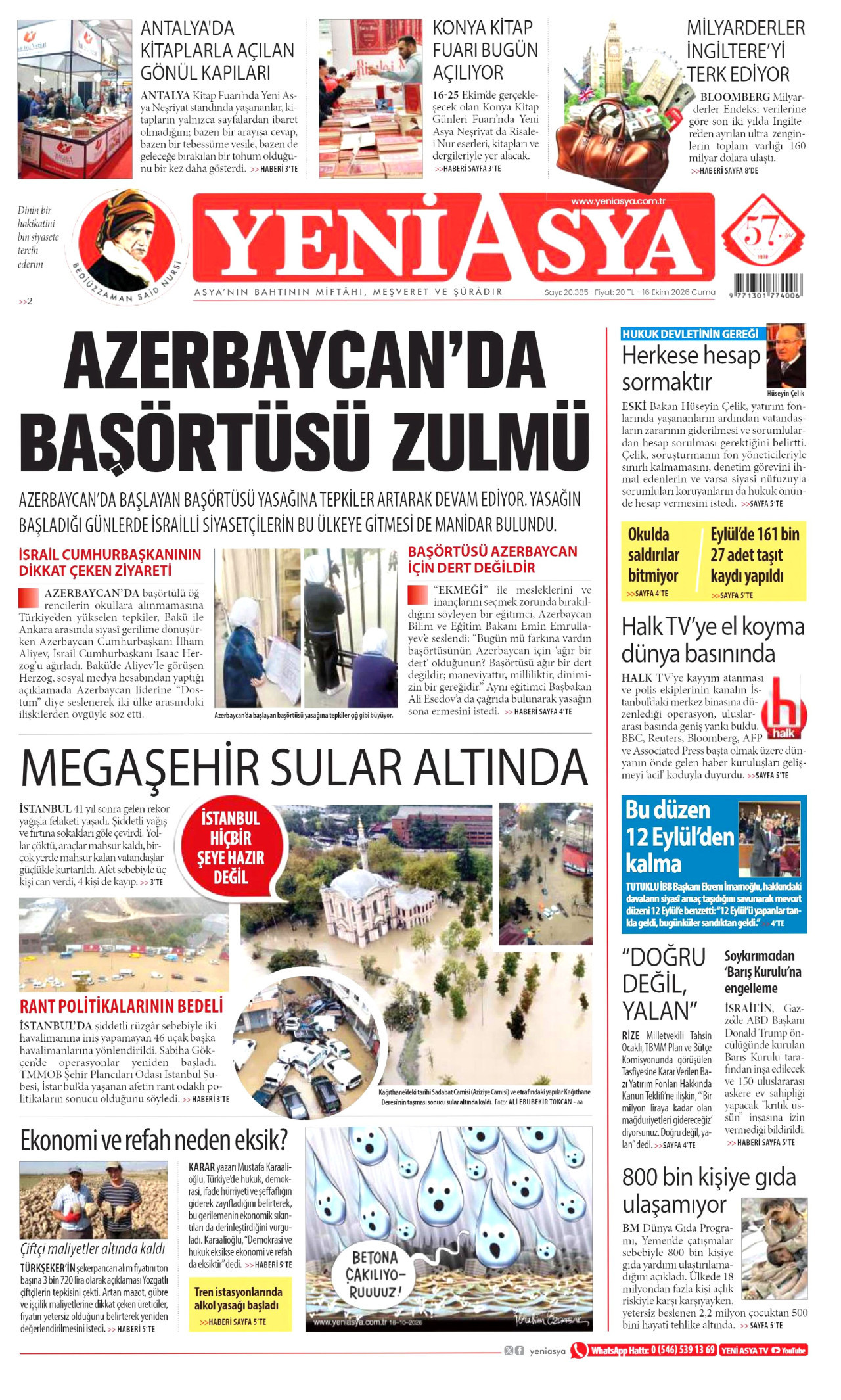 Yeni Asya Gazetesi 17 Ekim 2026 Cumartesi Manşeti Büyük Boyut
