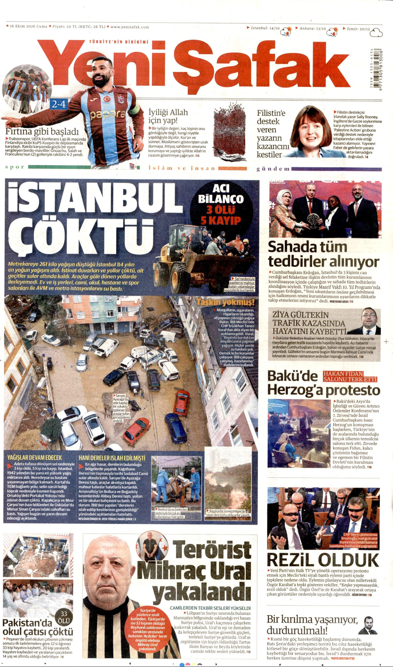 Yeni Şafak Gazetesi 17 Ekim 2026 Cumartesi Manşeti Büyük Boyut