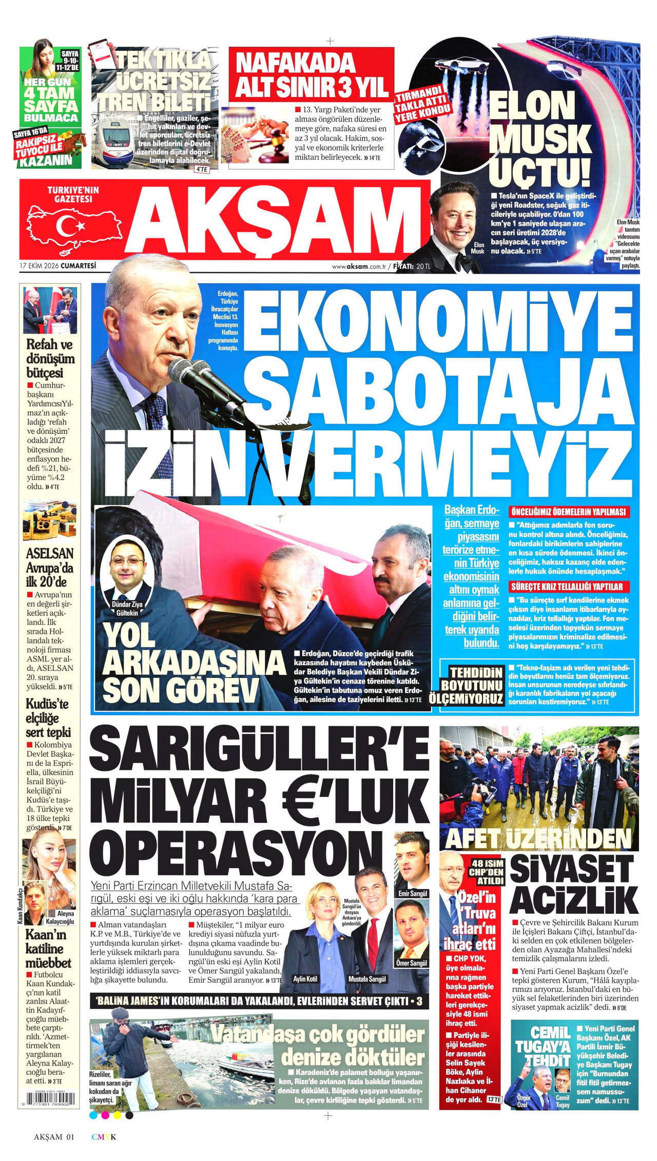 Akşam Gazetesi 18 Ekim 2026 Pazar Manşeti Büyük Boyut
