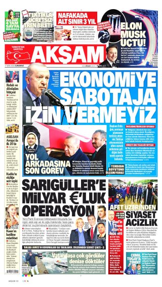 Akşam Gazetesi 18 Ekim 2026 Manşeti